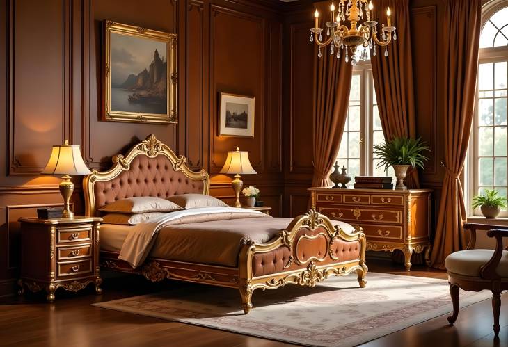 Exquisite Royal Collection Golden and Mahogany Furniture